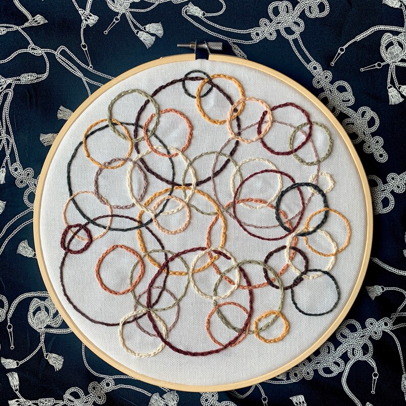 Beautiful Circular Embroidery Design Neutral Tones Etsy