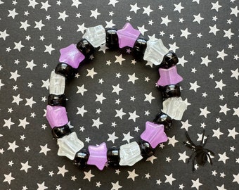 MAGIC Star Purple Stretch Bracelet Goth Kandi Inspired Pony Bead VSCO Halloween Spooky Babe Witchy Retro Emo Glow in the Dark Pony Beads