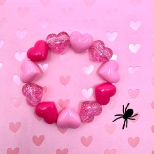 Chunky Pink Hearts Stretch Bracelet Goth Kandi Inspired Pony Bead VSCO Love Babe Retro Emo Pony Beads Heart Bracelet