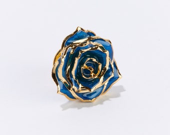 Gorgeous One-Of-a- Kind Blue Velvet Eternal Lapel Pin- Real Rose Dipped in 24k Gold