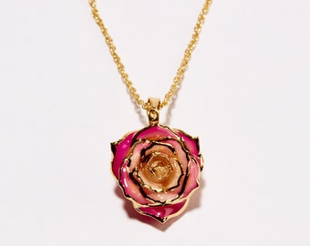 Gorgeous One-Of-a- Kind Peaches and Cream Eternal Necklace - Real Rose Dipped in 24k Gold