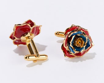 Beautiful One-Of-a-Kind Real Rose Cufflinks | Eternal Rose | Real Rose Dipped In 24K Gold | Breath Of Armenia Eternal Cufflinks