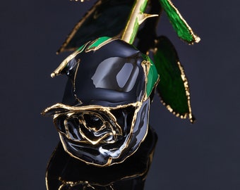 24k Gold Real Rose - Closed Bud - Eternal Rose - Pearl Collection - Dusky Noir