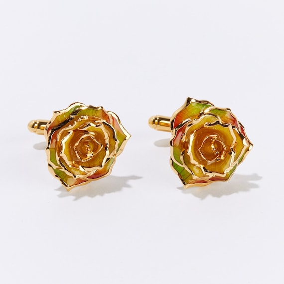 Beautiful One-of-a-kind Real Rose Cufflinks Eternal Rose Real Rose Dipped  in 24K Gold Burgundy Bliss Eternal Cufflinks 