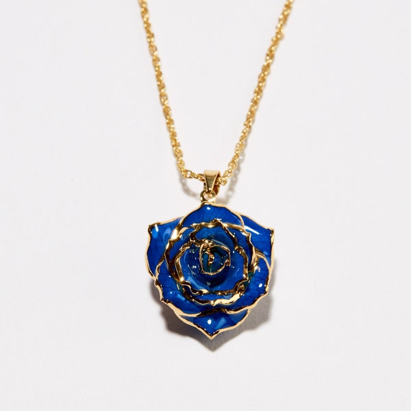 Gorgeous One-Of-a- Kind Blue Velvet Eternal Necklace - Real Rose Dipped in 24k Gold