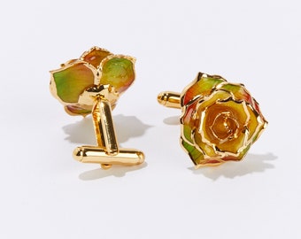 24K Gold Dipped Real Rose Cuff Links: Unique Floral Jewelry