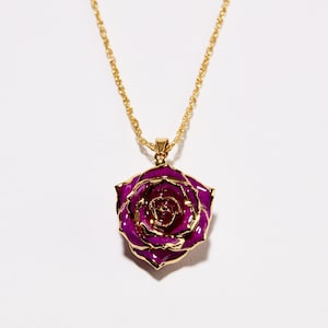 Gorgeous One-Of-a- Kind Fuchsia Bloom Eternal Necklace | Real Rose Dipped in 24k Gold