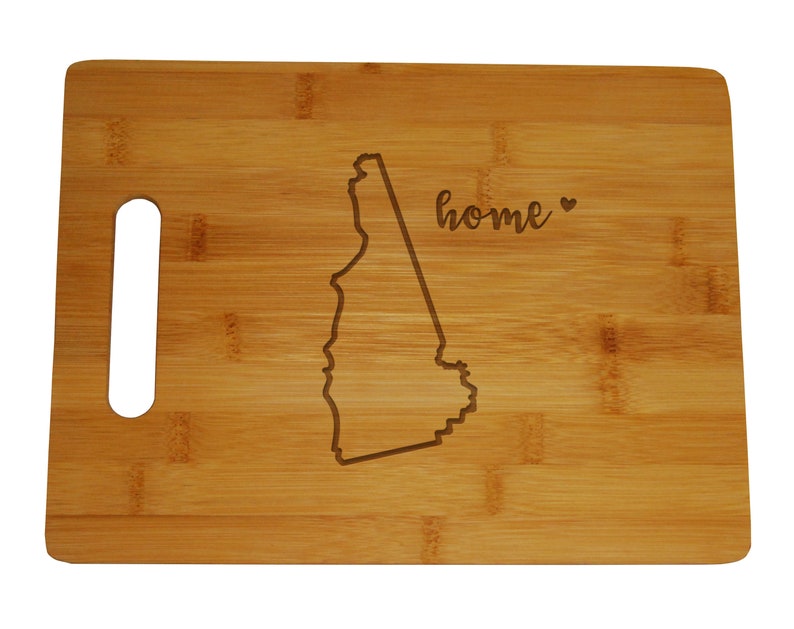 New Hampshire Home State Engraved Bamboo Cutting Board Heart NH 9.75 x 13.75 in