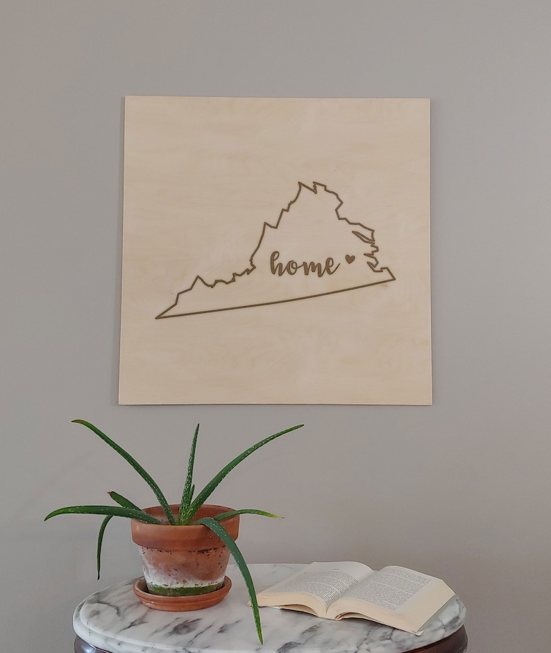 Virginia Home State Map Wall Art Office Decor Gift Engraved VA