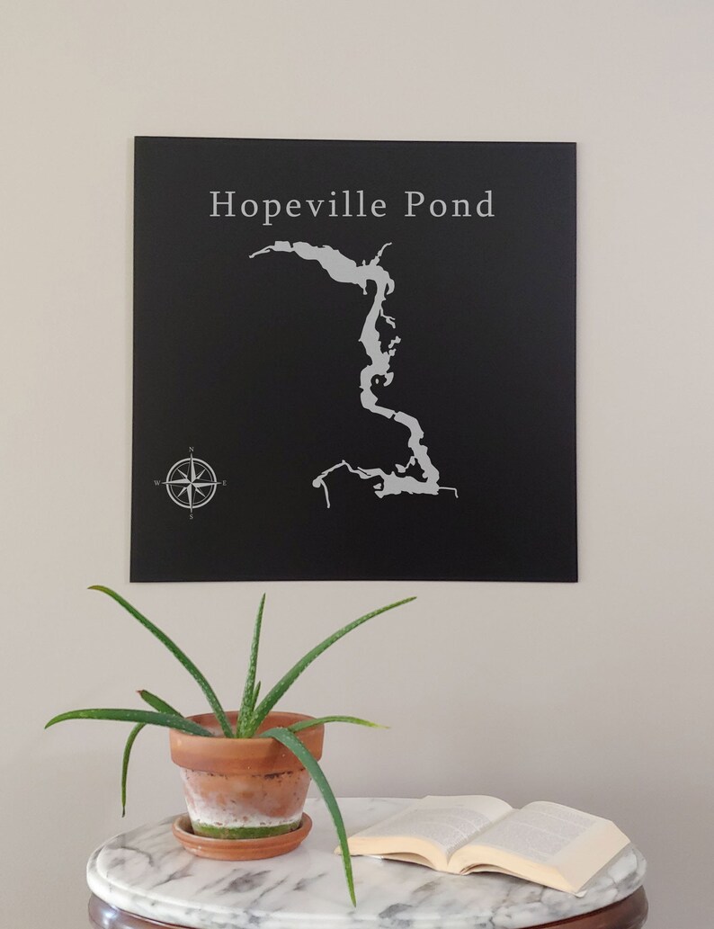Hopeville Pond Map Wall Art Office Decor Gift Engraved Connecticut