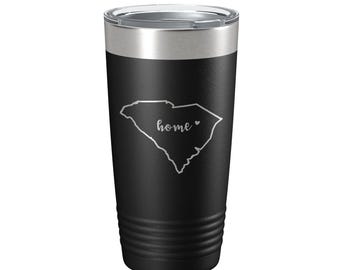 South Carolina Tumbler Home State Travel Mug Insulated Laser Engraved Map Coffee Cup 20 oz