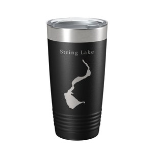 May include: Black stainless steel tumbler with a white outline of String Lake and the text "String Lake" on the side.