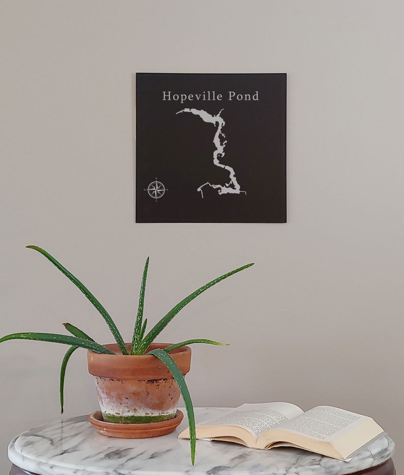 Hopeville Pond Map Wall Art Office Decor Gift Engraved Connecticut