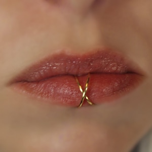 Fake Lip Ring - Cross Lip Ring -Gold, Silver, Rose Gold.