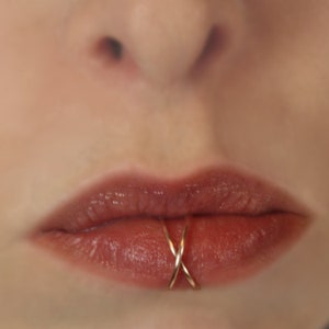 Fake Lip Ring Cross Lip Ring Gold, Silver, Rose Gold. image 2