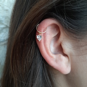 Gold Filled helix  earring with heart charm.
