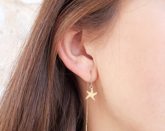 Stainless steel chain earrings with starfish pendant.