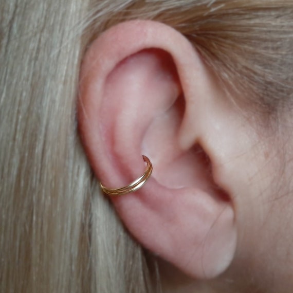 Double Silver Plated Gold or Silver Tragus Ring CuffConch RingDouble Tragus Ring CuffFake Piercing.HIGH quality SILVER PLATED wire.