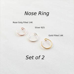Set of 2 fake nose piercing. Fake Nose Ring - Silver 925, Gold Filled 14K, Rose Gold Filled 14K.