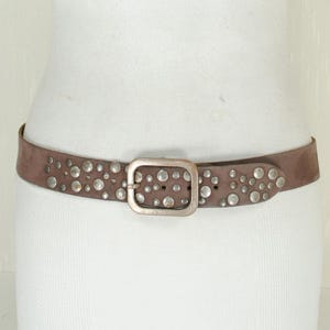 Suede Brass Studded Waist Belt, Brass Horsebit Buckle, dark brown, S/M, 26-30” Wide Suede Corset Belt, Dark Brown Studded Leather, Antique  main image 4