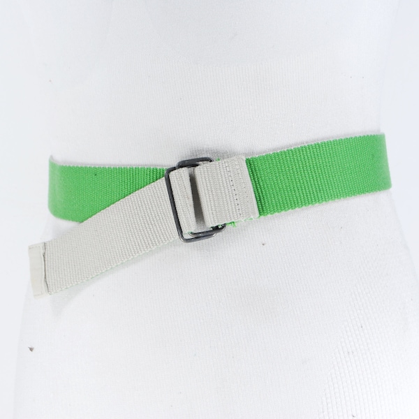 Ceinture verte grise à anneau en D pour femme, ceinture en tissu recto-verso, accessoires vintage de l'an 2000