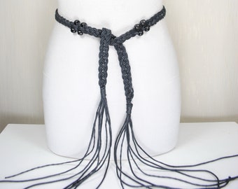 Vintage Wide Black Braided Tie Belt Black Braided Macrame Tie Accent Belt – Box & Burrow Vintage main image 3