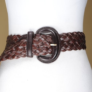 Wide Chocolate Brown Braided Belt, Vintage High quality leather belt, Old money luxury, Size 26 27 28 29 30 31 32 33 34 35 36 37 38 39 40