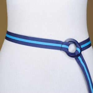 Y2K Striped Blue Belt for Women , D ring fabric belt,  Vintage Double Ring belt, Navy blue Turquoise belt, nautical belt