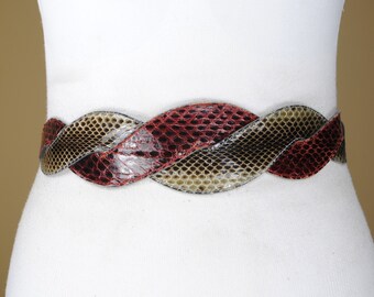 Size Small for 24-29 waist Thin Green Snakeskin Genuine Snakeskin 90s Era Vintage Belt By Mercante Honolulu for Nordstrom
