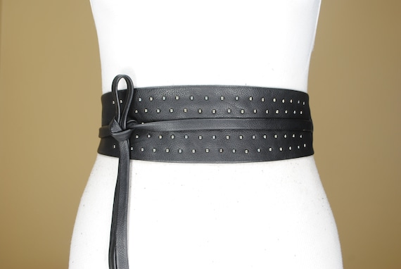 80s 78" Black Wide Wide Tie up Belt for women. S