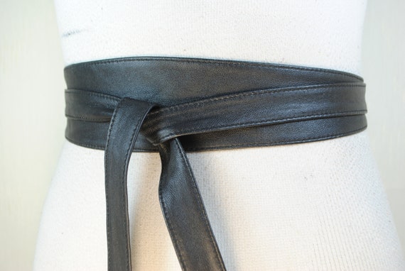 Wide Black Obi Belt, Corset for women, Tie up Gen… - image 5