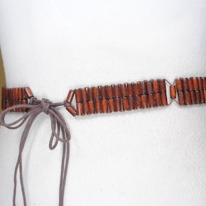 Vintage Brown Wooden Belt for Women. Wood Bead Woven belt, Tie up Hip belt, Boho hippie belt, Festival belt, Rare, hip accent belt