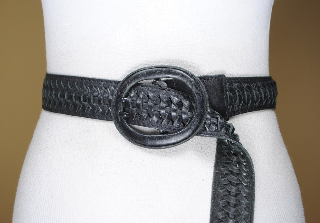Long Black Braided Belt, Woven Leather Belt for Women, Covered Black  Buckle, Vintage Accessories -  Canada
