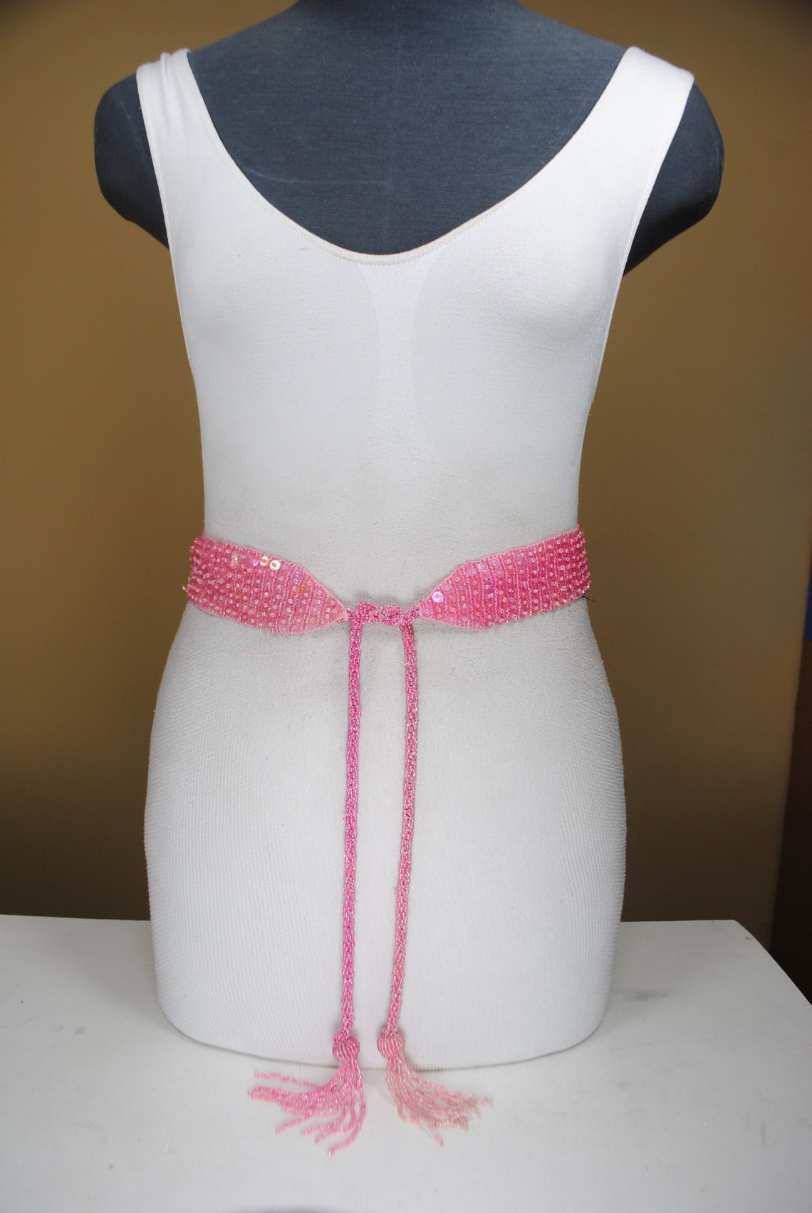 Pink Seed bead Belt for Women. Sequin Tie up belt Etsy