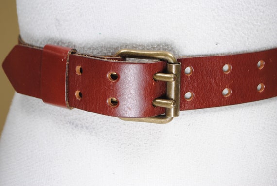 Brown Thick Leather Double Prong Belt, Unisex, Heavy Duty 