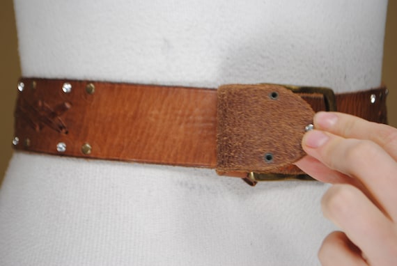 Tan Brown Braided Belt, Wide Embossed Leather bel… - image 10