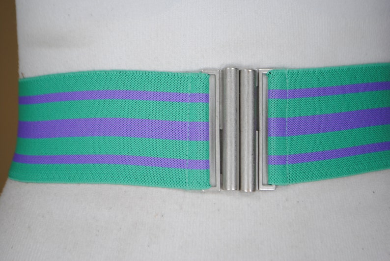 Striped Stretch belt 90s 25/'/'-30/'/' Wide Green Purple Elastic Belt for women