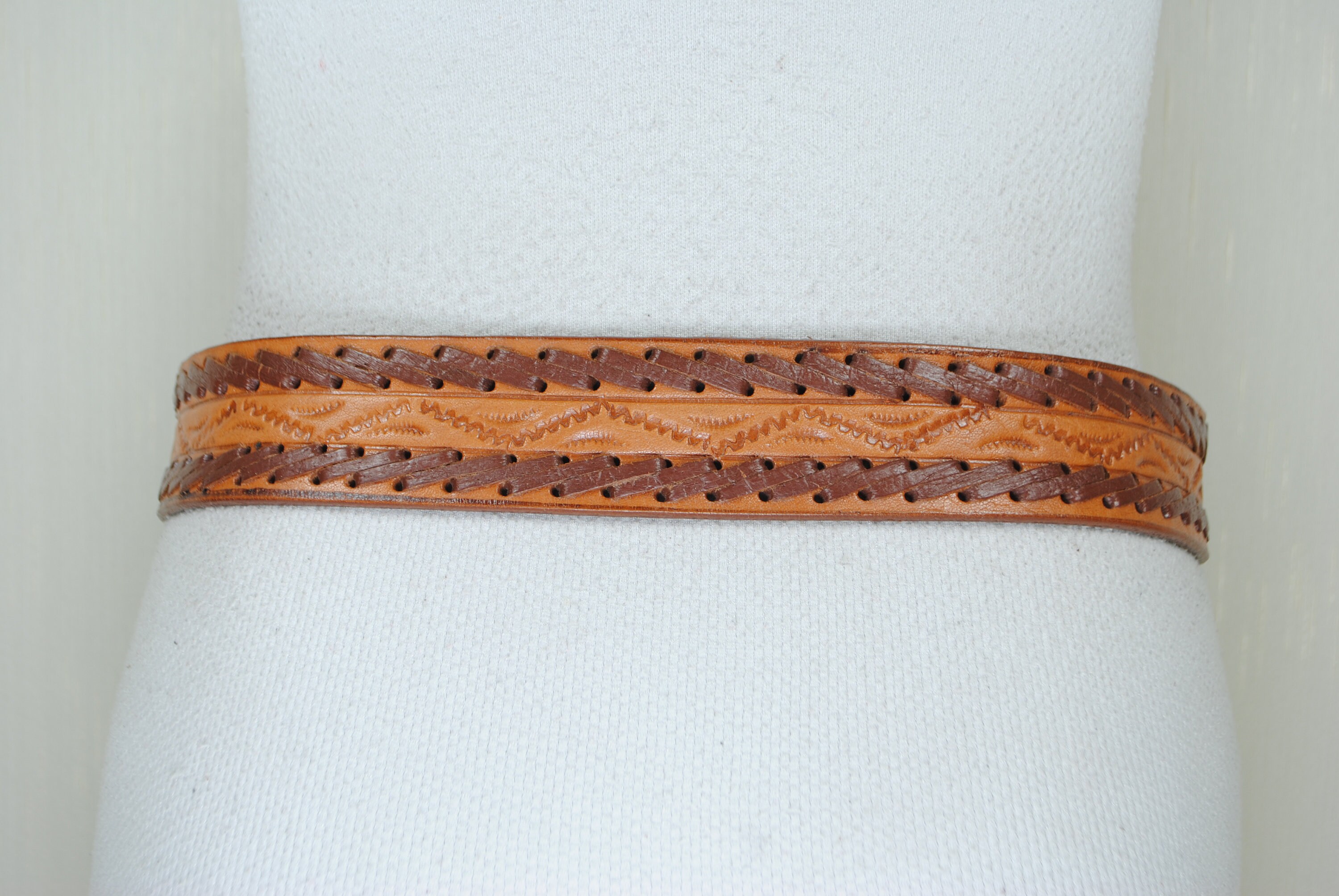 Vtg FoxyGoods Metallic Brown Leather Studded Belt S Ornate Buckle Western Boho T013 1940 main image 3