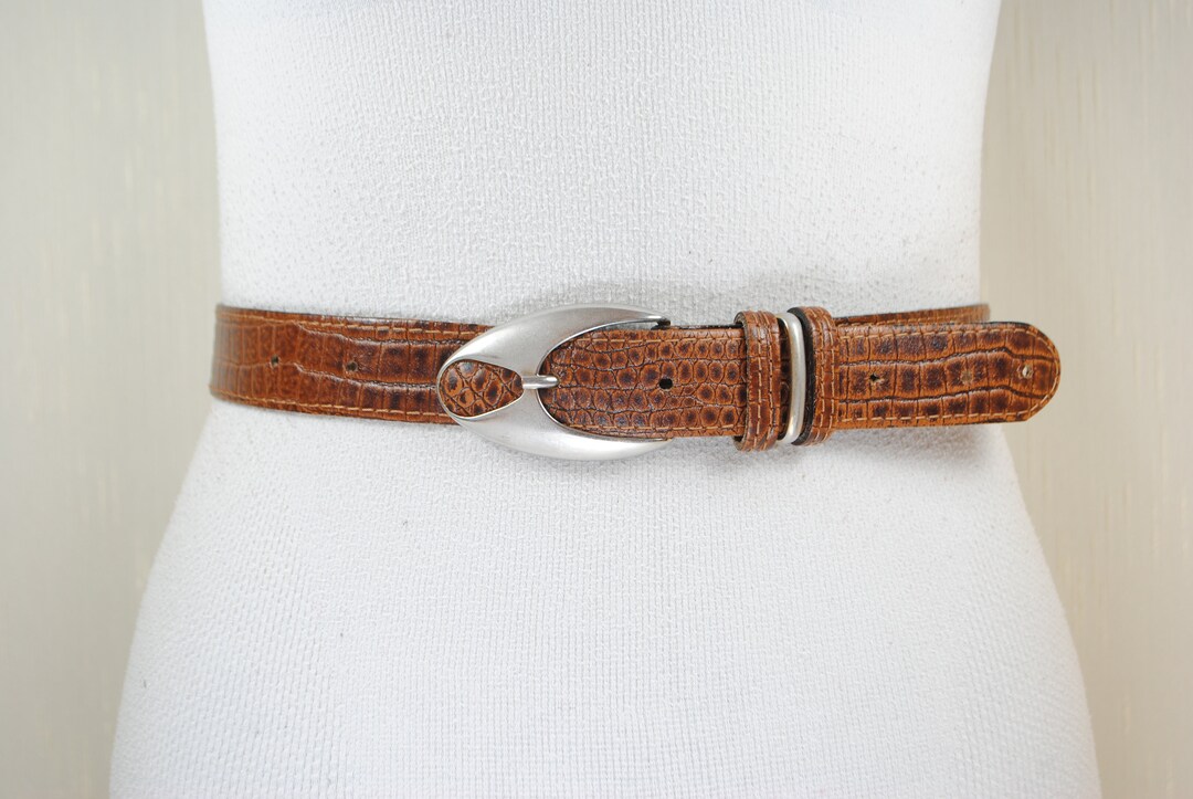 Croc Leather Effect Belt, Brown for Women, Unique Silver  display picture 1