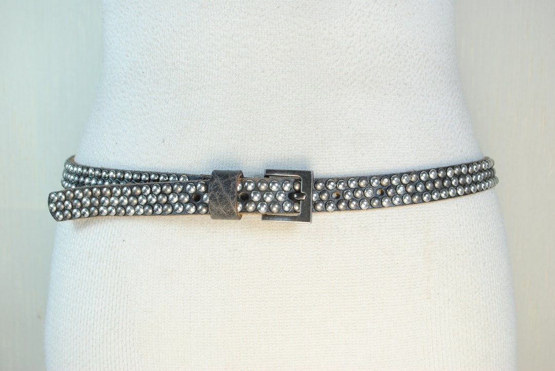 Skinny Black Studded Belt, Thick Leather, Women, 90s Y2K Vintage ...