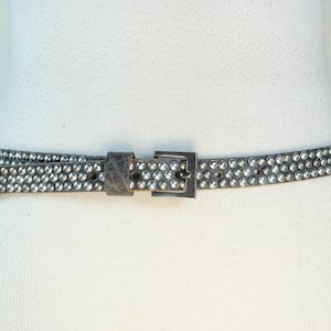 Skinny Black Studded Belt, Thick Leather, Women, 90s Y2K Vintage, Silver Buckle. Punk Rock Steampunk, Belt for Jeans, Size 33 34 35 36 37