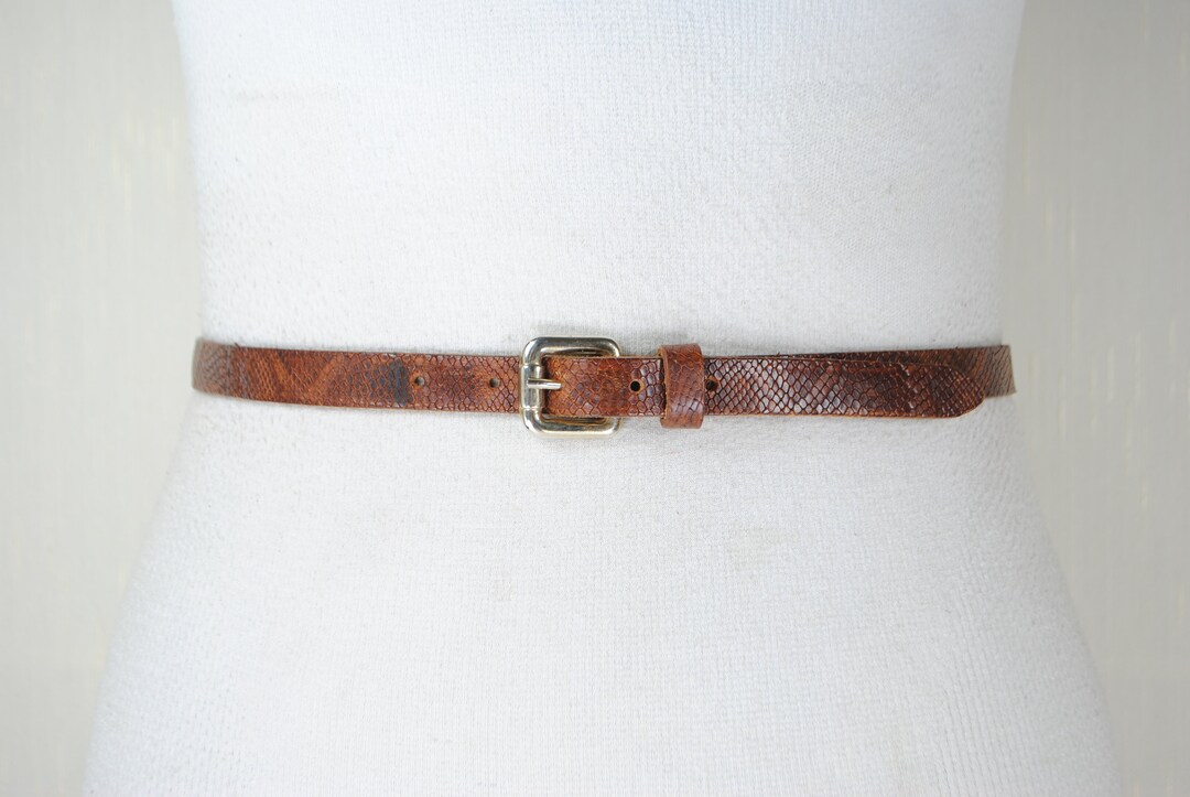 Snake Pattern Belt Skinny Brown Leather Belt, Embossed Snake Pattern Belt, Narrow, Women ...
