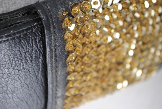 Wide Black leather belt, Mob Wife Glam, Gold Sequ… - image 7