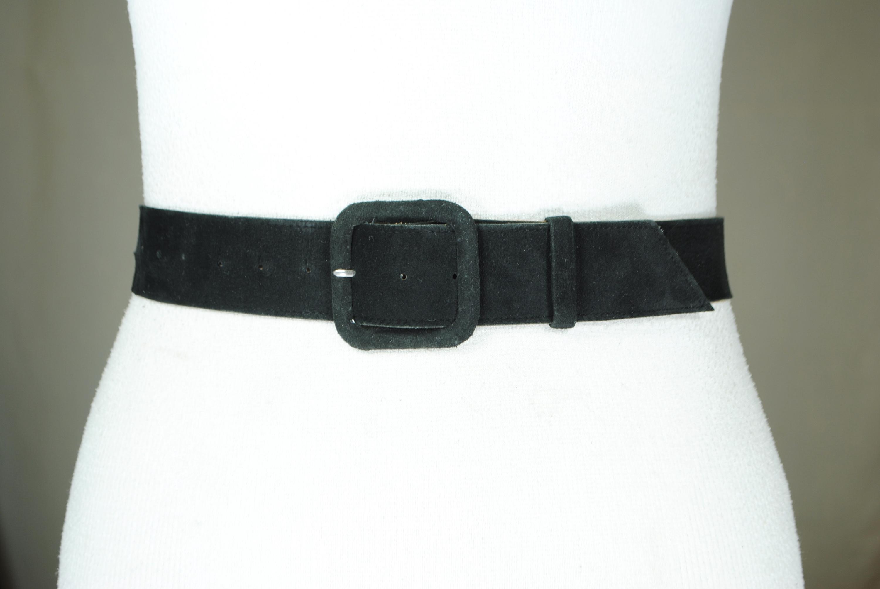 50s Vintage Black Soft Suede Leather Belt, Women, Suede 