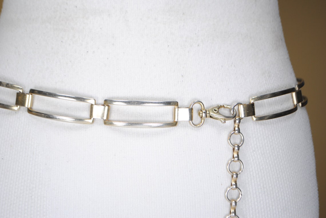 80s 36 Metal Chain Link belt Silver Gold Rectangular Etsy
