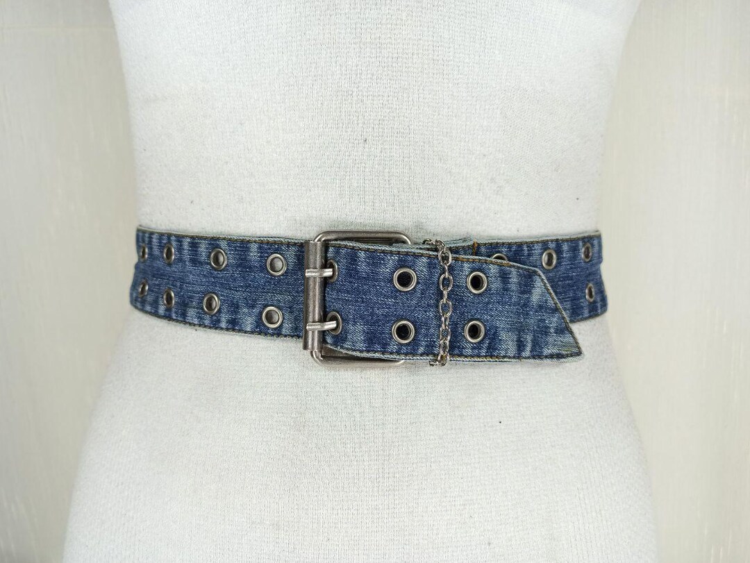 小物 vintage heart denim studs belt Riveted Blue Denim Belt