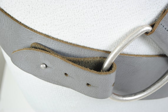 V shaped Y2K Hip belt Asymmetrical Wide Gray Belt… - image 8