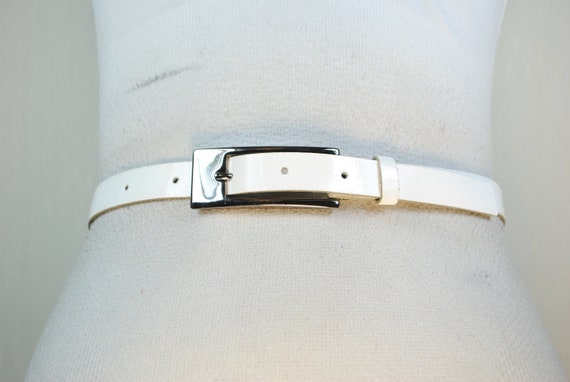 Skinny White Patent Belt, Genuine leather Y2K Bel… - image 6