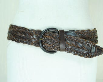 Wide Chocolate Brown Belt, 90s Y2K Vintage Hip Belt, Woven  display picture 1
