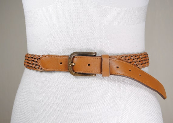 Braided Tan Leather Belt, Caramel Foxy Brown Woven Belt for  display picture 3